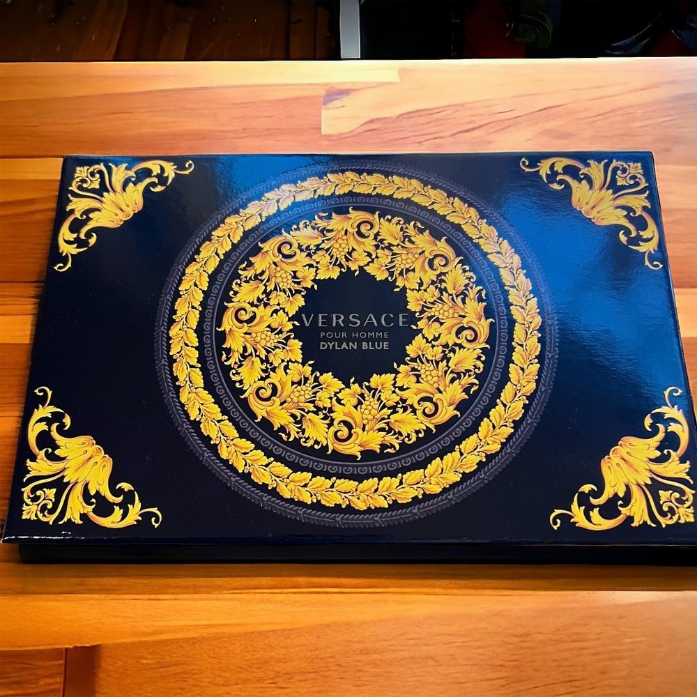 Versace Pour Homme Dylan Blue BOX ONLY Blue Gold 10.25" x 6.5" x 5" READ